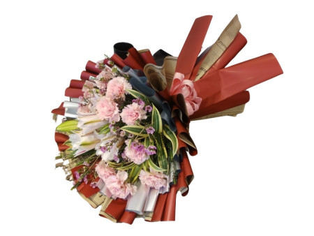 Pink Carnation & Lily Bouquet – Elegant Harmony Collection