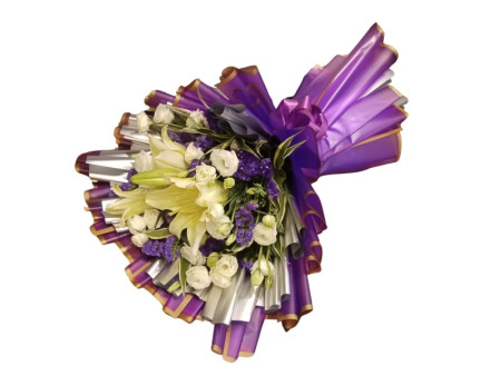 White Lily & Purple Flower Bouquet – FlowerTalks Philippines