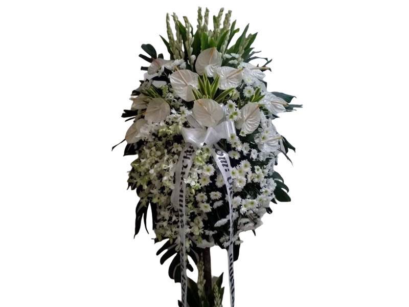 White Anthurium & Chrysanthemum Sympathy Stand – FlowerTalks Funeral Flower Delivery Philippines White Anthurium & Chrysanthemum Sympathy Stand – FlowerTalks Funeral Flower Delivery Philippines