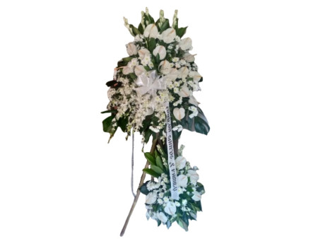 White Anthurium & Orchid Sympathy Stand – FlowerTalks Funeral Flower Delivery Philippines