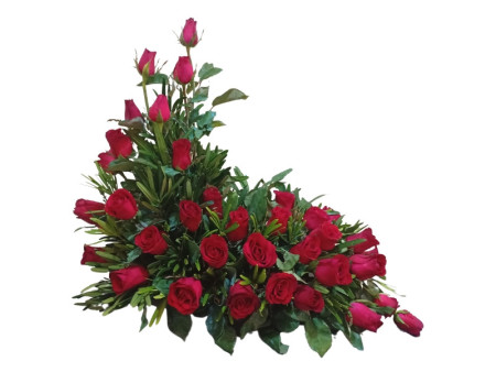Passionate Tribute Red Rose Arrangement – Elegant Funeral Flowers