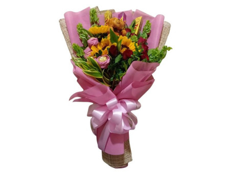 Sunflower & Mixed Blooms Pink Bouquet – Fresh Flower Delivery Philippines | FlowerTalks