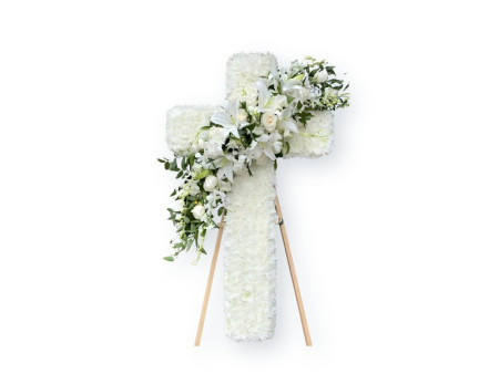 Eternal Grace Cross Arrangement – White Funeral & Memorial Flowers | FlowerTalks Philippines